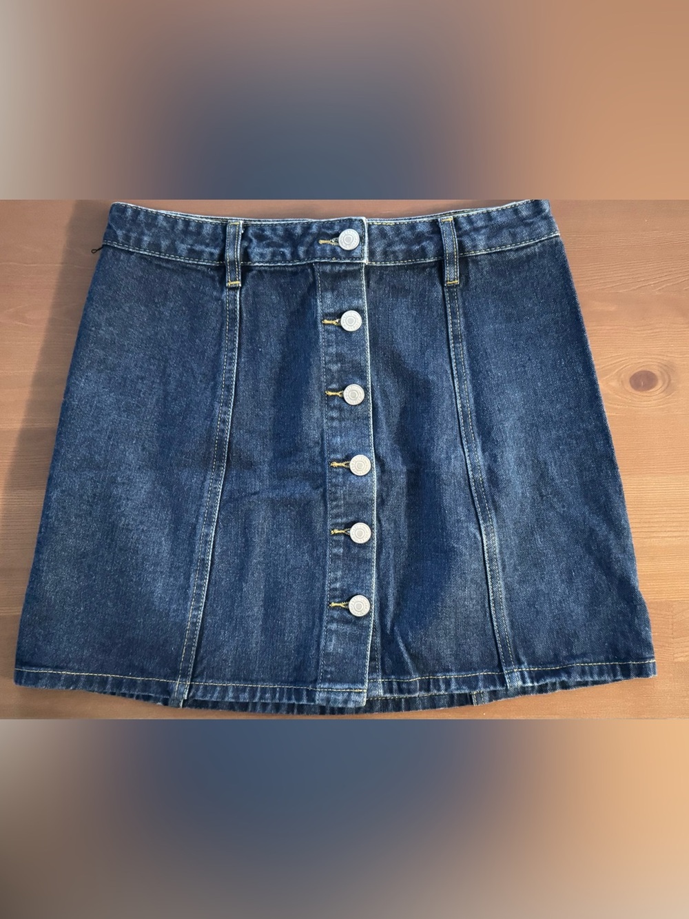 Dark Blue Denim Button-Front Mini Skirt